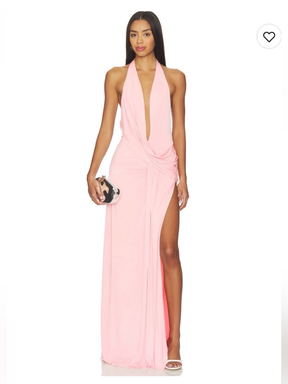 NATALIE ROLT Winona Gown Plunge Halter Maxi Dress in Blossom Pink NWT